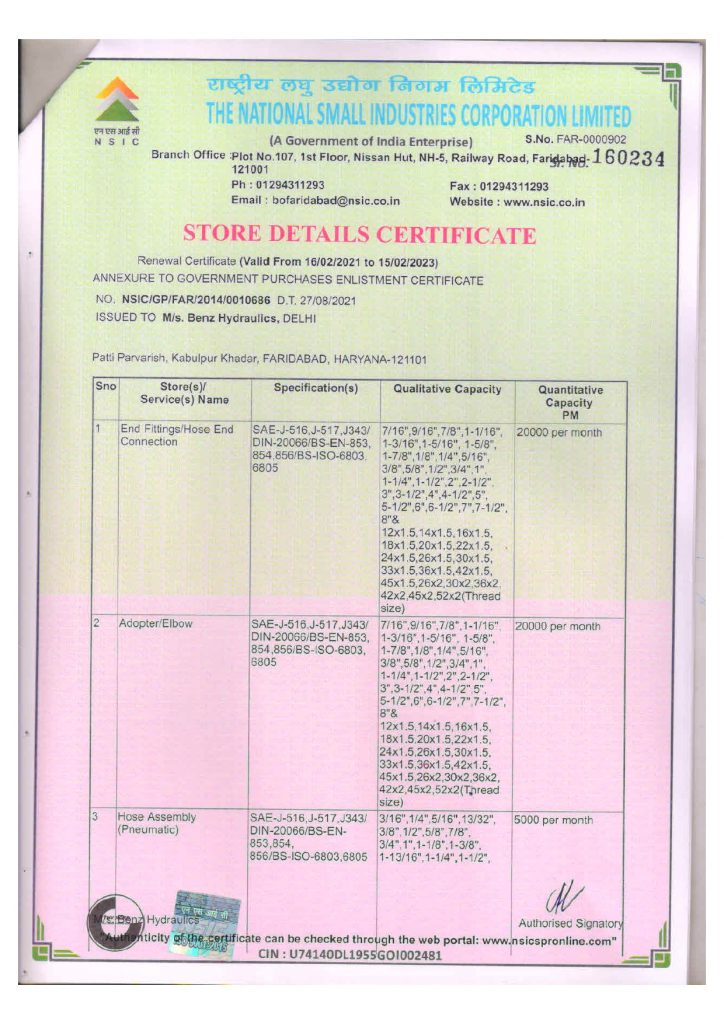 Our Certificates Benz Hydraulic